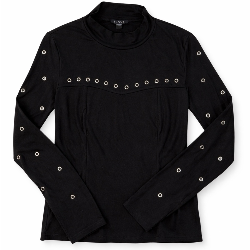 VENUS Top black metal studs long sleeves size S